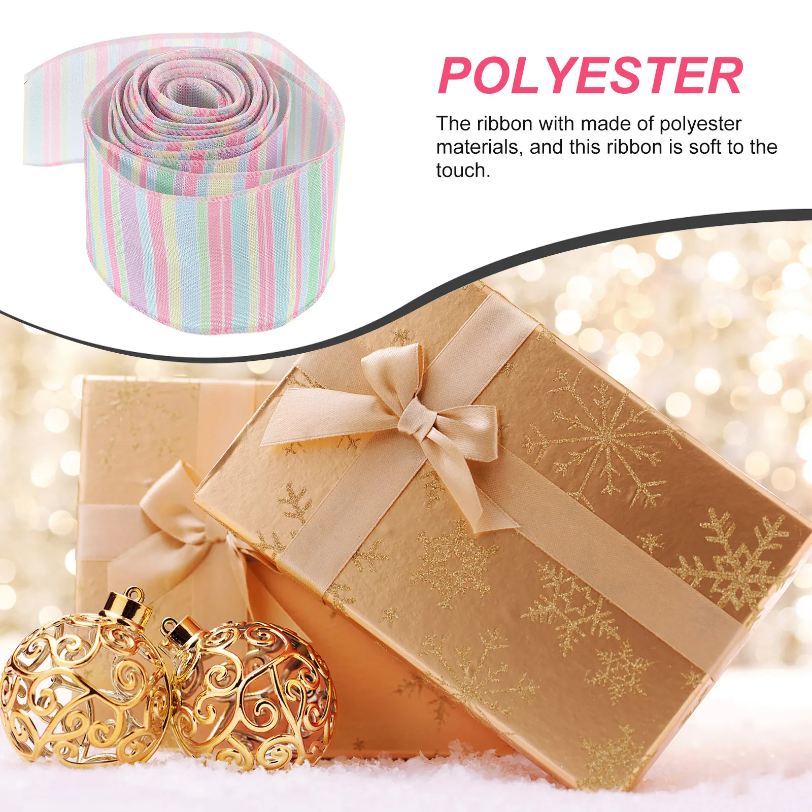 

1 Roll Pastel Polyester Ribbon Large Size Soft Durable Cuttable for Gift Box Wrapping Bowknot Making Rainbow Colorful Package