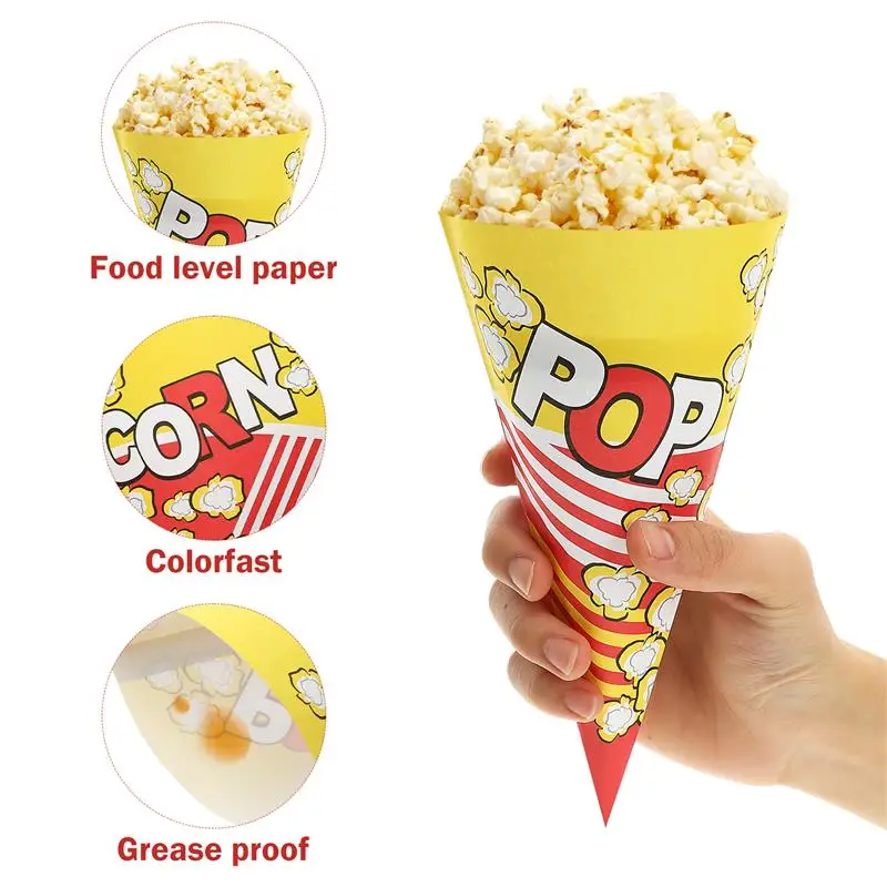 

50pcs Red Gold Stiff Paper Mini Party Popcorn Boxes Pop Corn Candy, sanck Favor Bags Wedding Birthday Movie Party Tableware