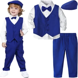 Boys Wedding Suit Baby Clothes Infant Birthday Party Gift Outfit Set Toddler Baptism Christmas Tuxedo Kids Xmas Christening 4PCS