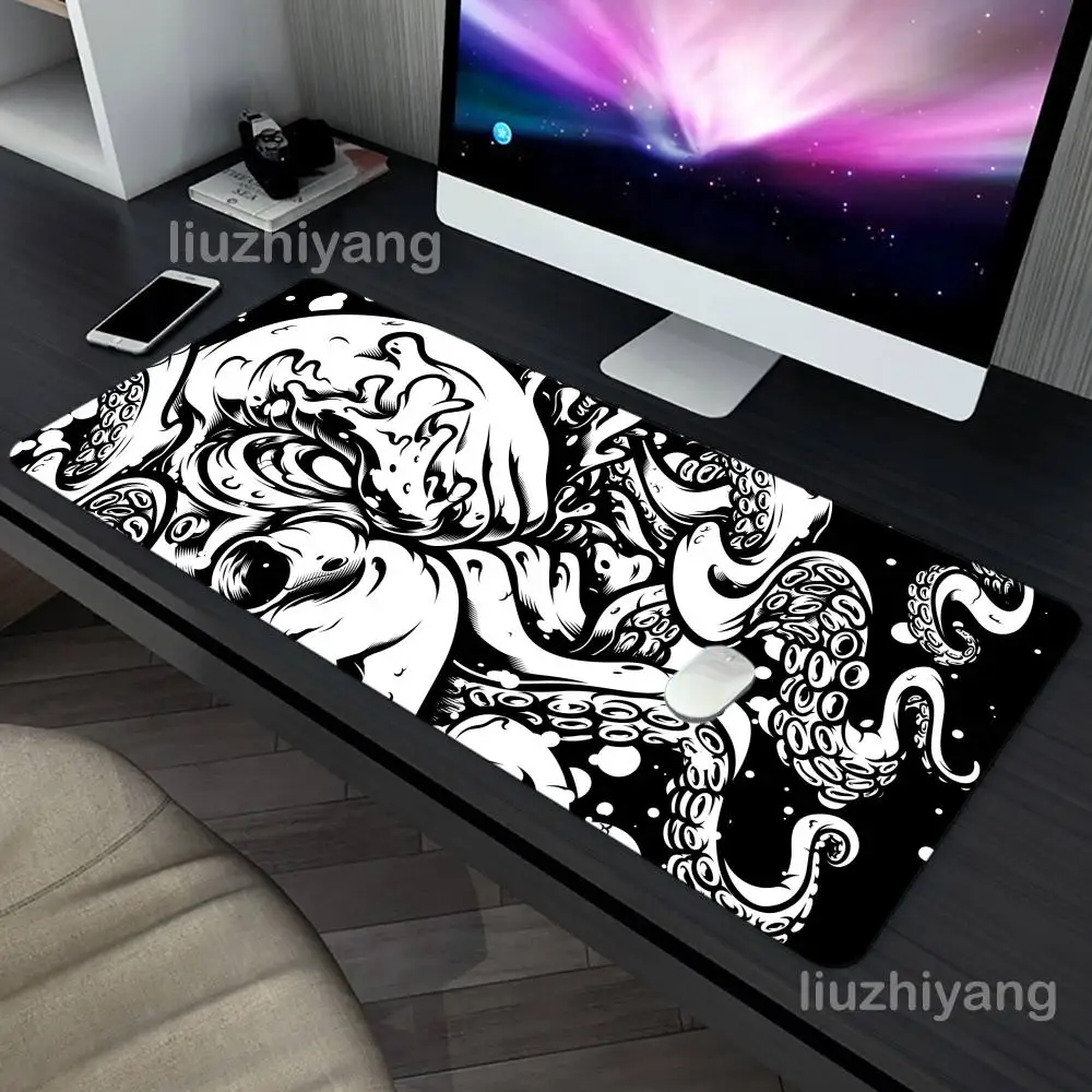 

Коврик для мыши с дизайном осьминога, большой коврик для компьютерного офиса, игрового стола, XXL, резиновый противоскользящий коврик с прошитыми краями, коврики для клавиатуры ПК, длинные настольные коврики