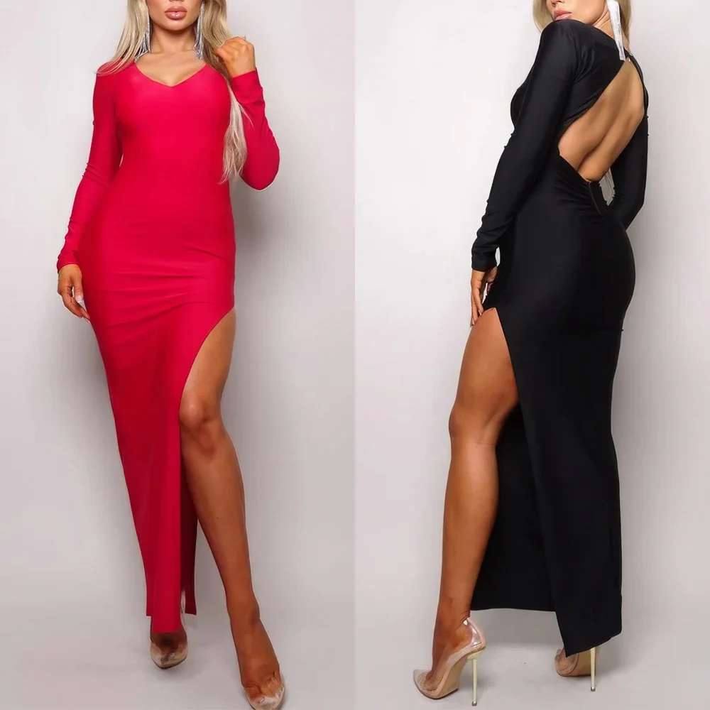 

Customized Long Sleeve Open Back Maxi Dress A-Line Evening Dresses Formal Prom Gown Exquisite High Quality Party Gowns for Women