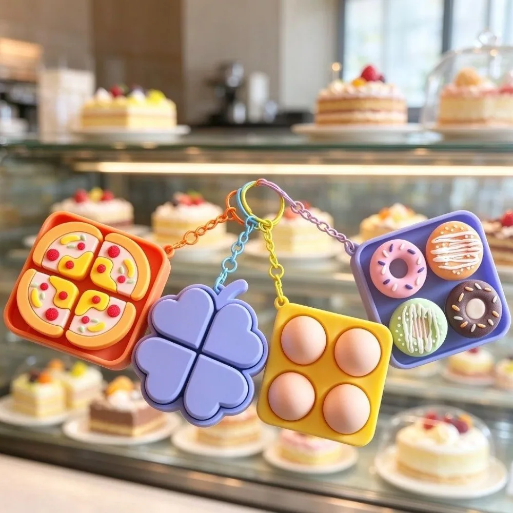 Food Clicker Keychain Egg Pizza Finger Button Keychain Clicker 3D Printed Calming Keychain Reduce Pressure