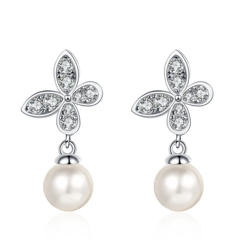 Boucles d'oreilles pendantes en platine PT950 pour femmes, boucles d'oreilles papillon avec perles de 6mm, couleur D, diamant Moissanite, cadeau d'anniversaire de luxe