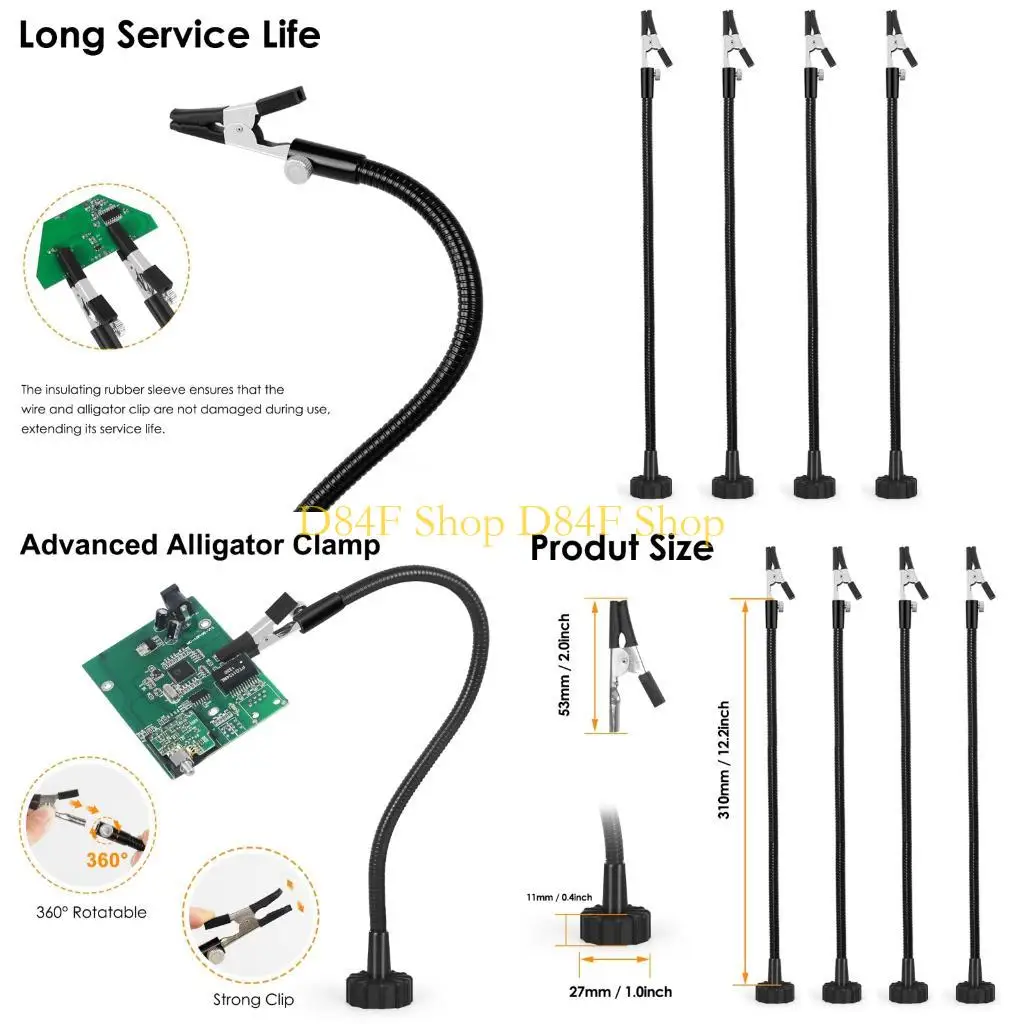 

D84F 2/4Pcs Helping Hands Soldering Aid with Flexible Gooseneck Metal Arm Third Hand for Automobile Electronics