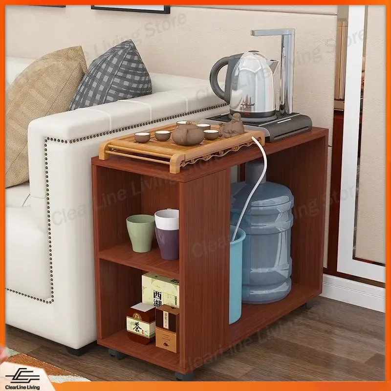 

Small Apartment Coffee Table with Wheels Mobile Trolley Table for Living Room Sofa Corner Edge