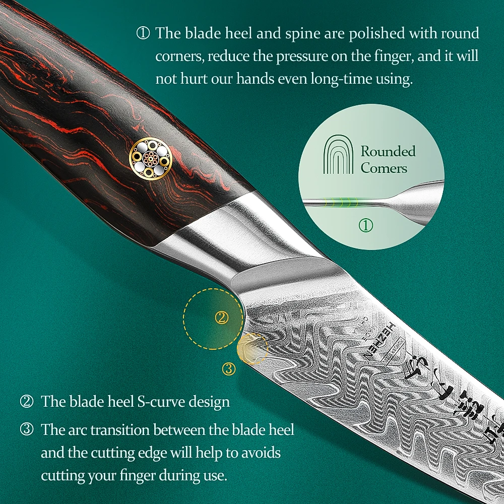 HEZHEN 3.5 Inch Paring Knife Powder Steel Core Damascus Steel Kitchen Knife Cooking Cutlery Kitchen Tools Peeling Knife