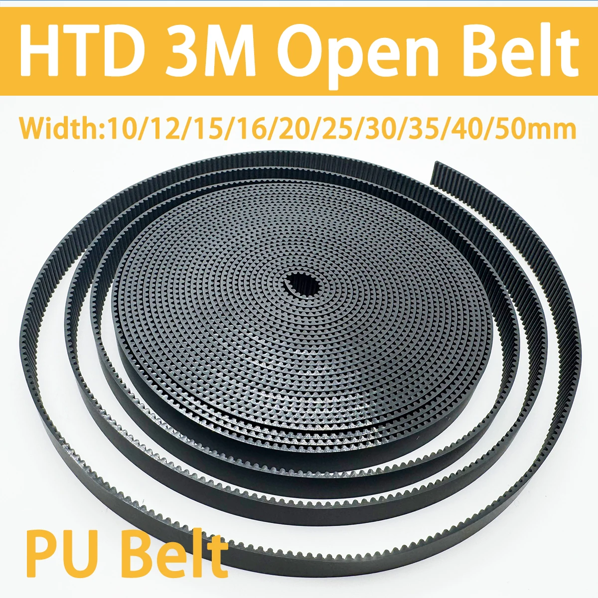 HTD 3M Offener Riemen PU-Riemen HTD3M Zahnriemen Breite 10 12 15 20 25 30 35 40 50mm Offener PU-Riemen mit Stahlkern Länge 2 5 10 20 Meter