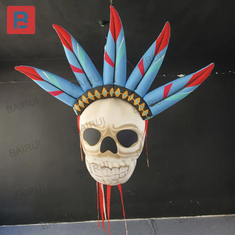 Inflatable skull, feathered skull, suitable for Halloween and Halloween, advertising inflatable product
