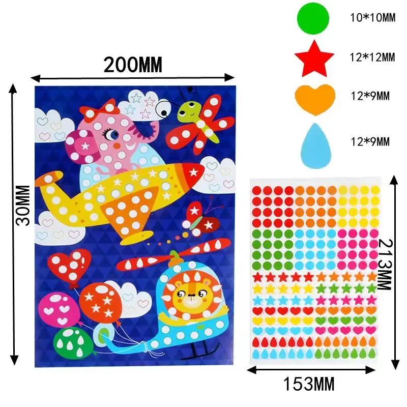 Cartoon Animal Mosaic Stickers Art Sticky DIY Handmade Kit for Kids Geometric Love Star Dot Matching Sticker Early Education Toy