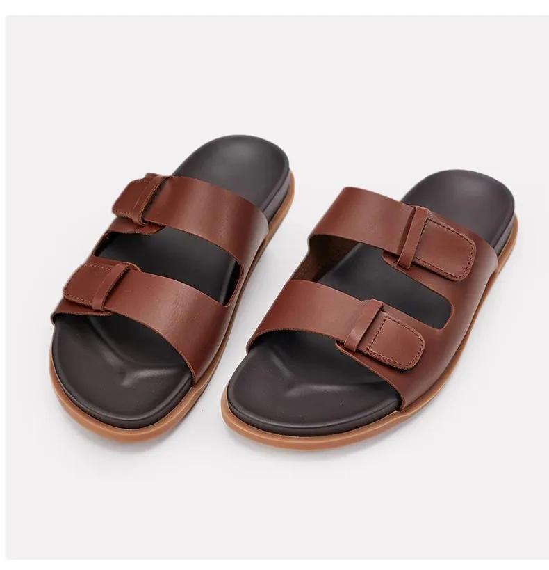 Brand Man Slippers Genuine Leather Slides Basic Outdoor Beach Fashion Buckle Men's Sandals Luxury Designers Casual Shoes For Man