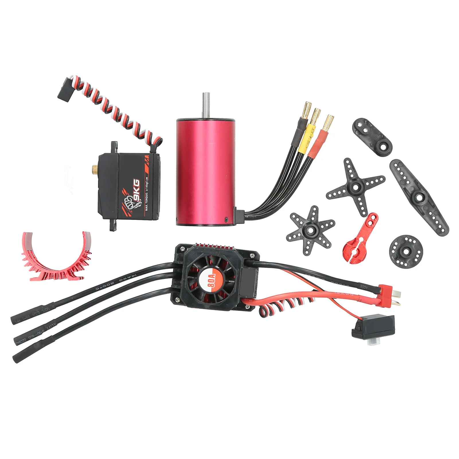 

Combo 3665 2900KV Brushless Motor 80A ESC 9KG Servo 25T Metal Swing Arm Set