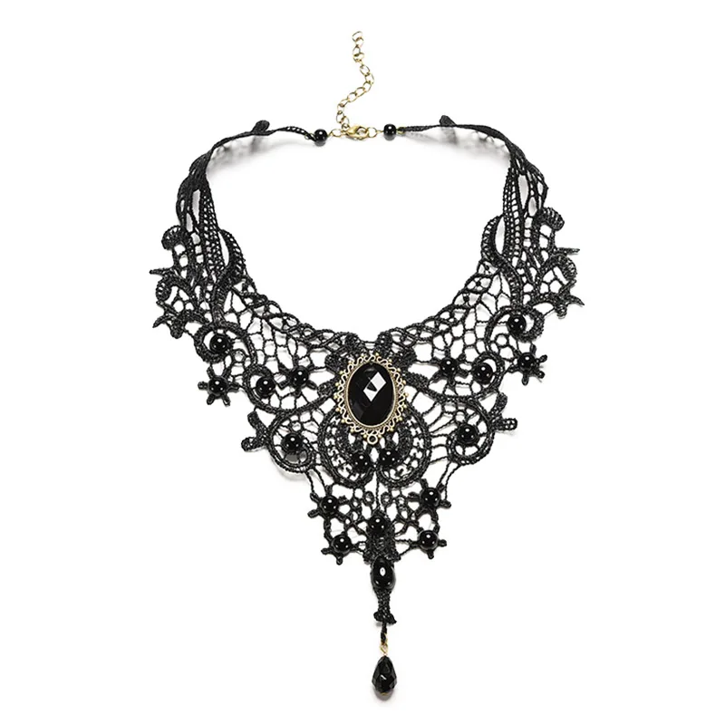 Gargantilla de encaje y cuentas negras, Collar gótico de estilo victoriano Steampunk, regalo