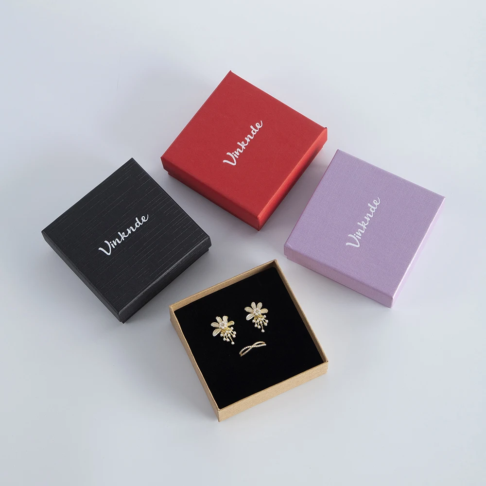 50Pcs Custom Logo Jewelry Box Ring Earring Gift Storage High Quality Paper Jewellery Packaging Container Wedding Favors Display