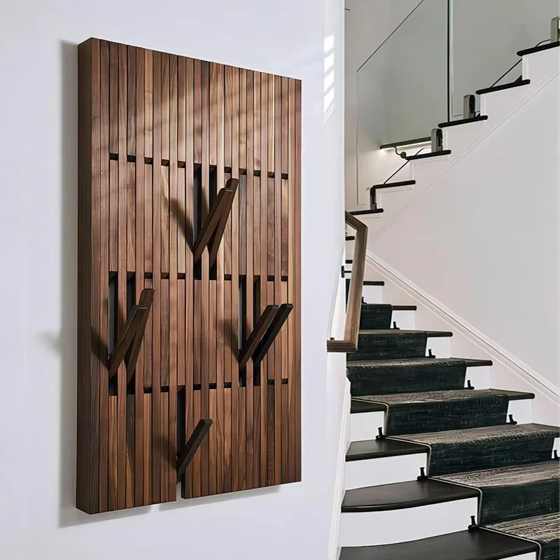 Walnut piano key hanging hanger wall wall hanging entrance area coat hook corner solid wood coat rack floor