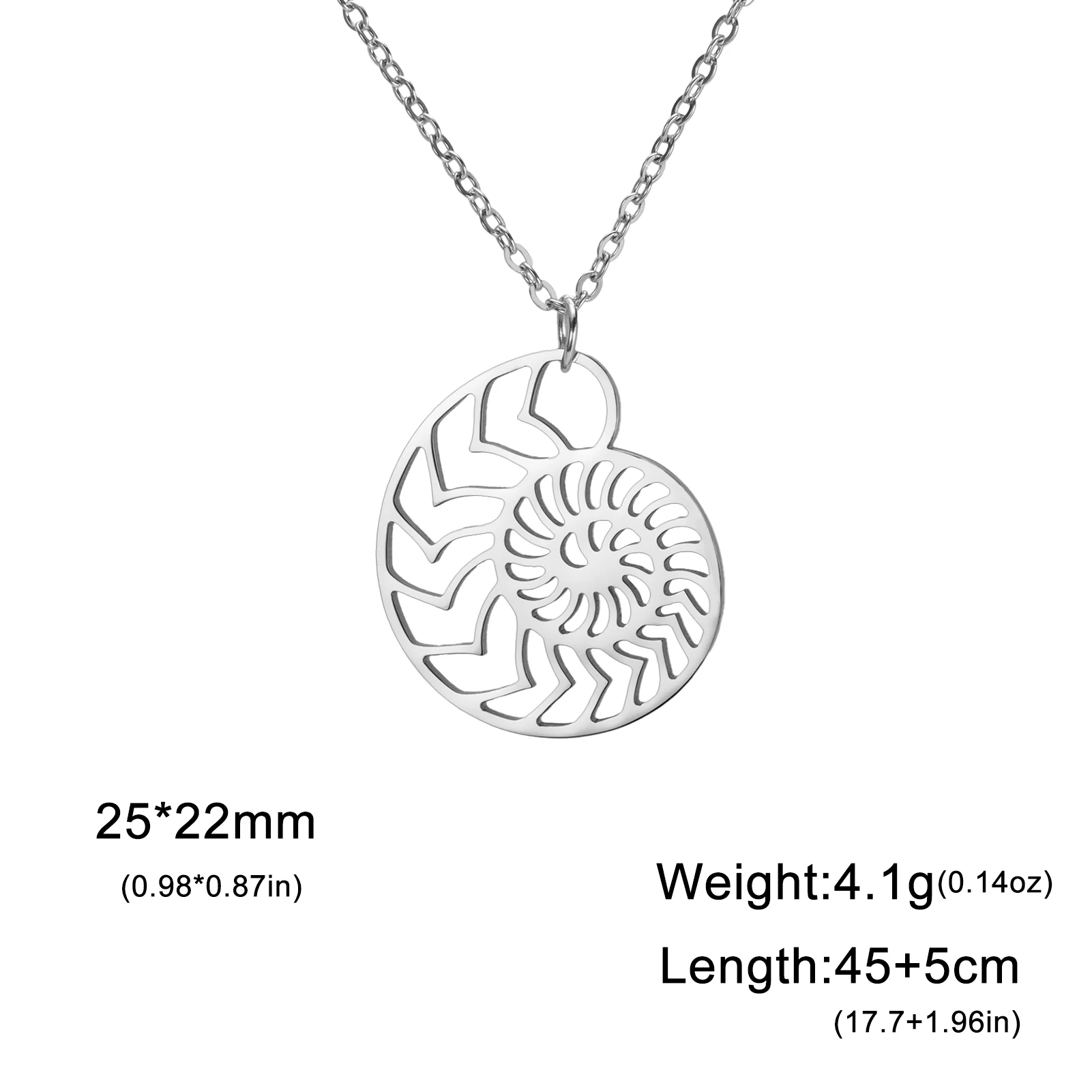 LIKGREAT Ammonite Shell Spiral fossil Pendant Nautilus Women Necklace Charm Fossil Jewellery Fibonacci Spiral Pendant Necklace