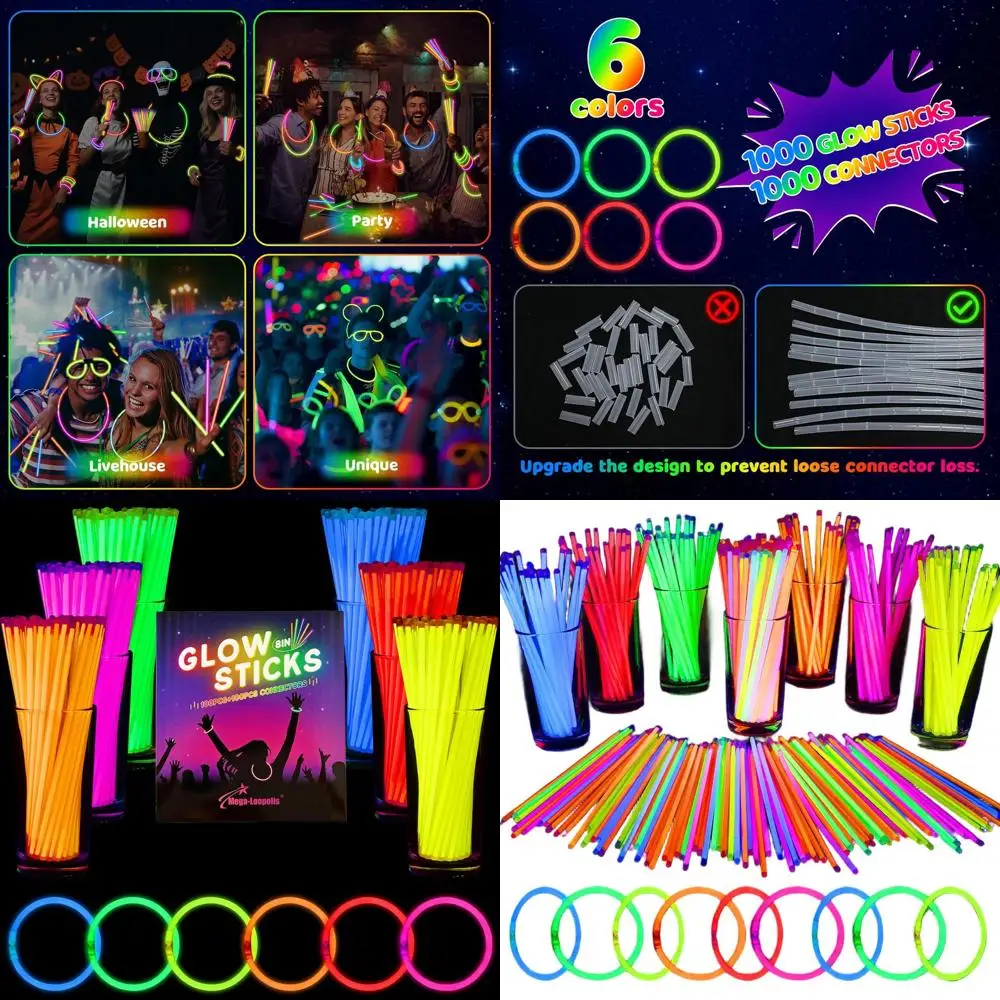 

Набор светящихся палочек для вечеринок, 1000 штук, 8 ярких светящихся палочек и браслетов для неоновых дней рождения, вечеринок у бассейна, новогодних вечеринок