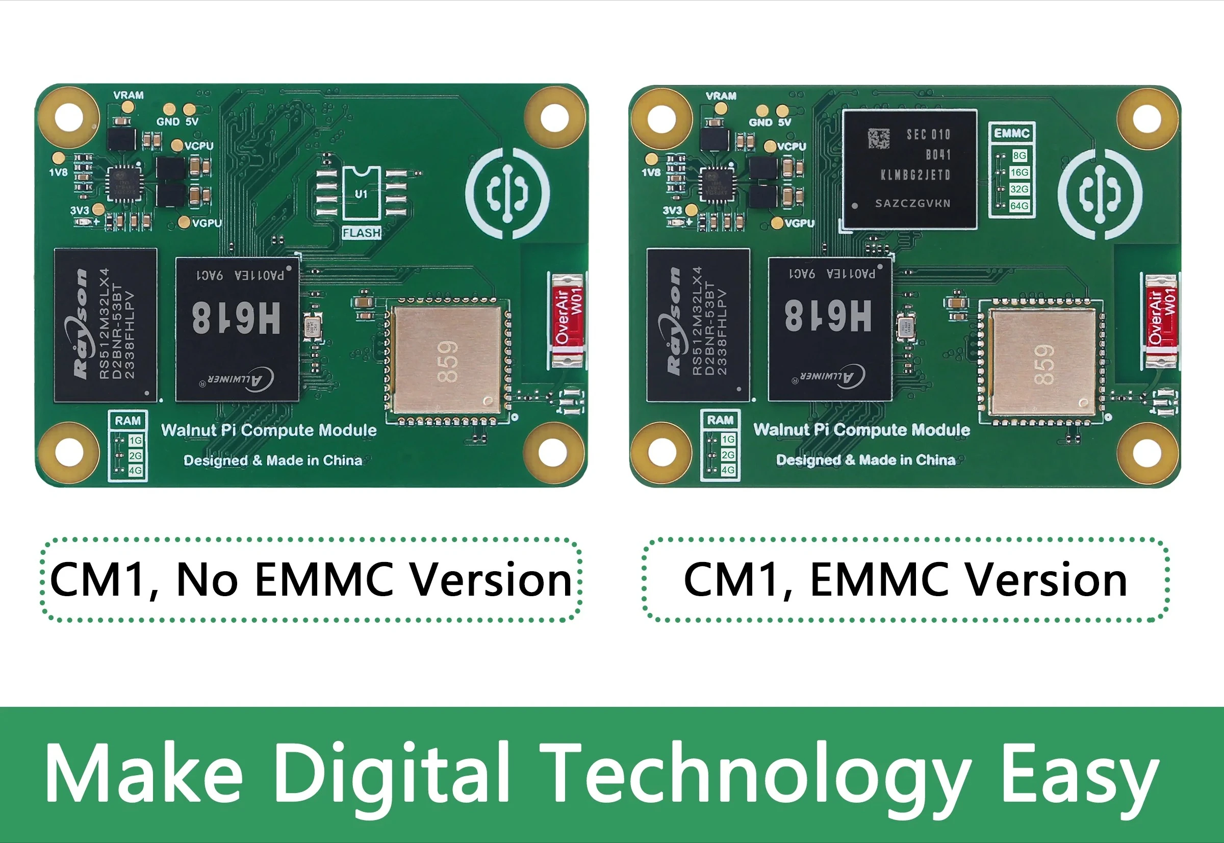 For Walnut Pi CM1 Compatible Computing Module, 1/2/4GB, Allwinner H618, WiFi/BT, for Raspberry Pi CM4