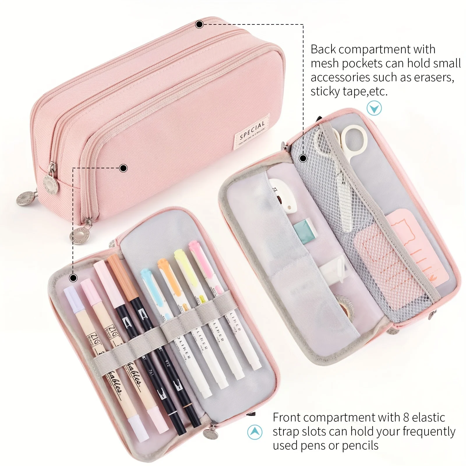 Pink Girl-Style Pencil Case with Multiple Layers and Large Capacity, Sturdy and Durable. Perfect Partner for Stationery Storage