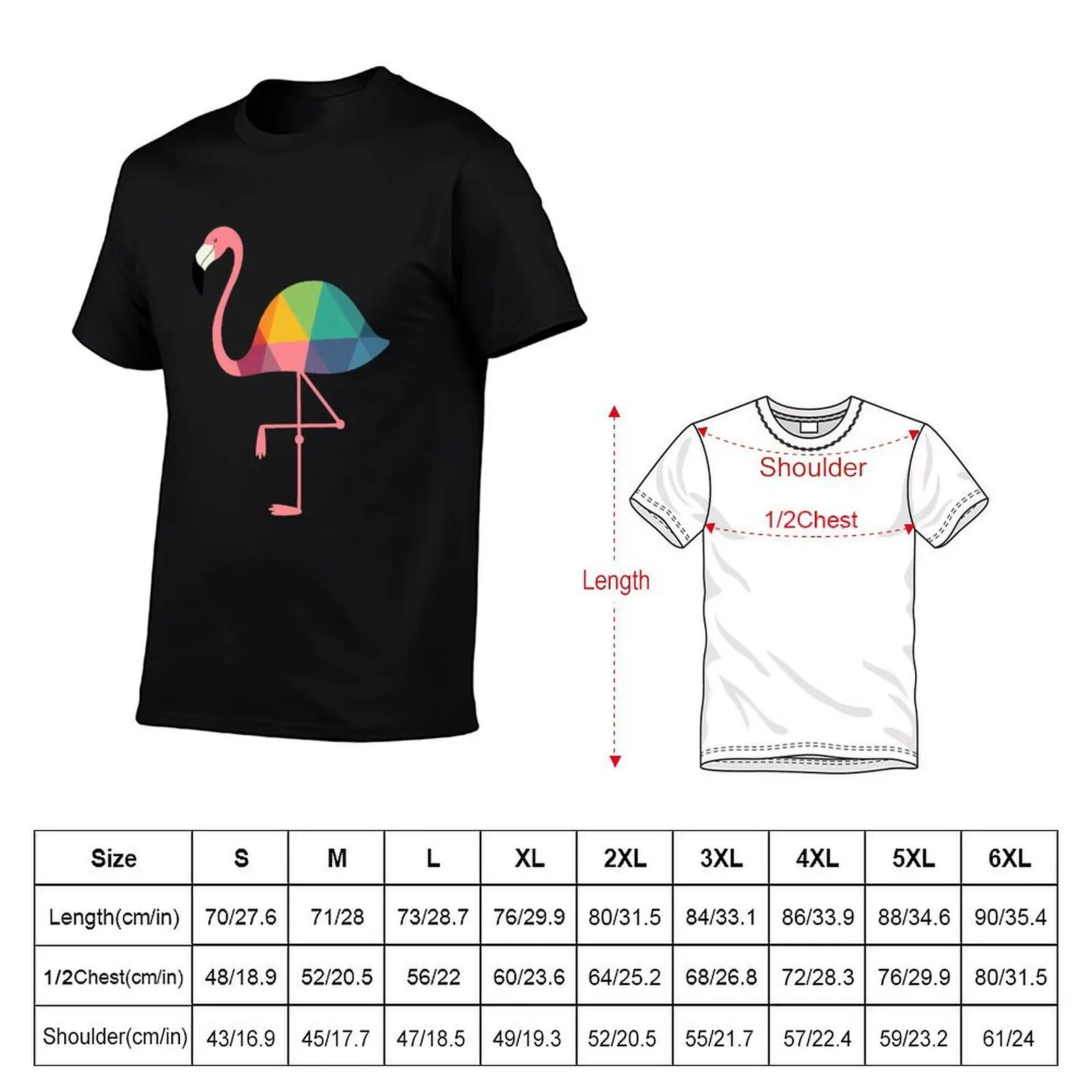 Rainbow Flamingo T-Shirt, Summer Casual Cotton Tee, Oversized Streetwear Tops, Vintage Graphic Print, Loose Fit Short Sleeve