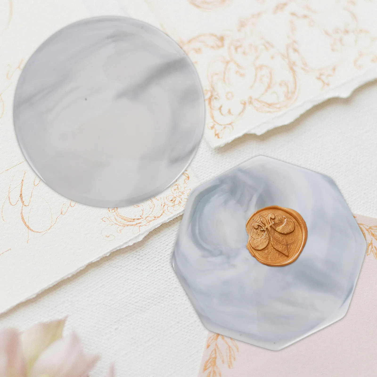 

2Pcs Seal Wax Plates Marble Pattern Heat Resistant Stamp Backing Pad Reusable Wax Seal Stamp Coaster Heat Resistant Pad
