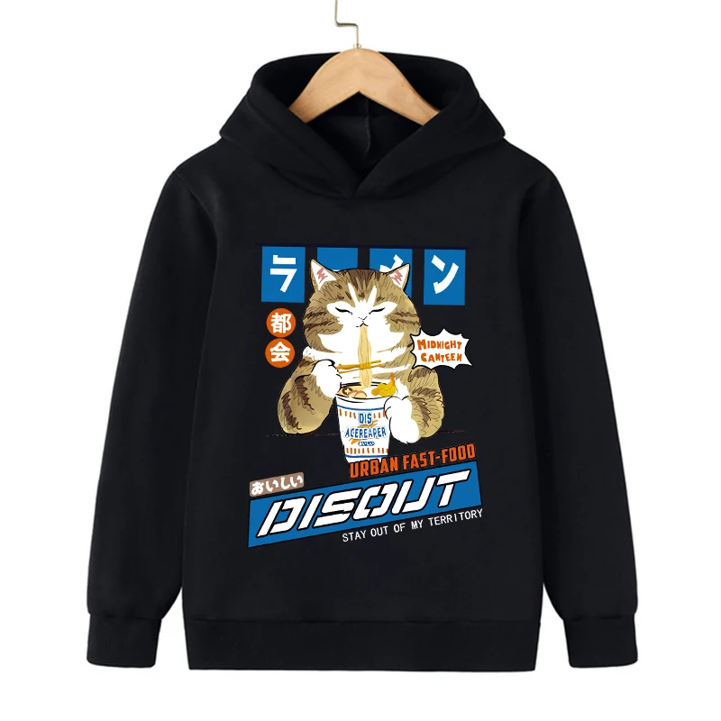 

2024 Cute Cats Kid Hoodie Cat Kawaii Manga Children Sweatshirt Kids Clothes Hoodies Boys Girls Tee Baby Tops Anime Hoody