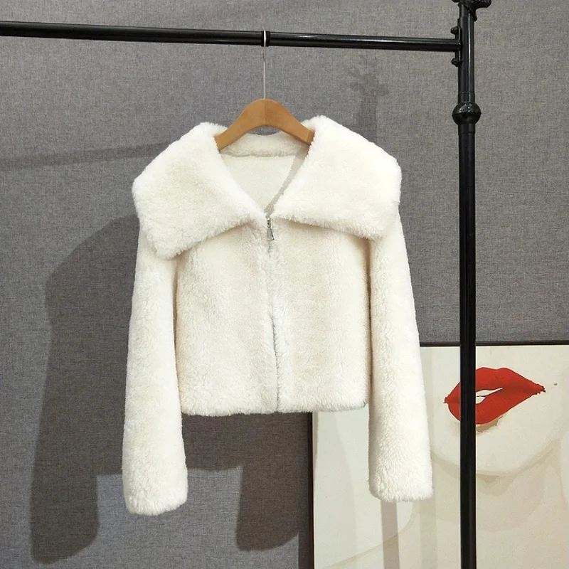 ผู้หญิงขนสัตว์บริสุทธิ์ Collared สั้นเสื้อซิป Shearling ขนสัตว์เรียงรายฤดูหนาวสไตล์ใหม่แฟชั่น WARM Jacket JT515
