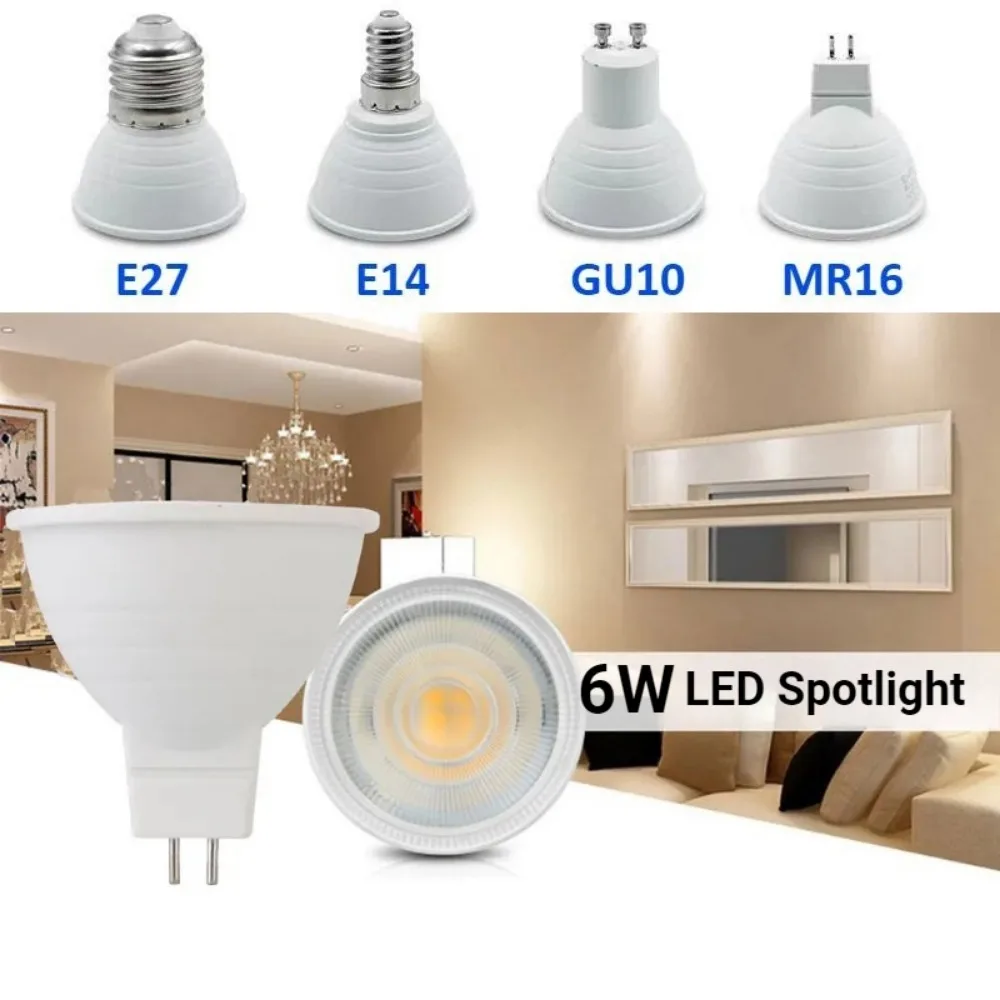 1-10pcs LED Spotlight Bulb E27 E14 MR16 GU10 AC220V 6W 24/120 Degree Beam Angle High Lumen Indoor LED Energy Saving Lights Bulb