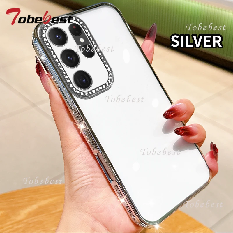 الماس الشفاف تصفيح سيليكون الحال بالنسبة لسامسونج غالاكسي S25 S24 S23 S22 S21 S20 الترا FE زائد واضح لينة الغطاء الخلفي