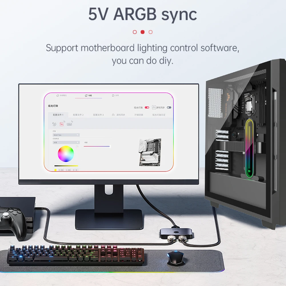 حامل بطاقة رسومات AOSOR-Video ، حامل مانع للكيس مع عرض درجة الحرارة ، ارتفاع قابل للتعديل ، تزامن ARGB ، 5V ، 3Pin