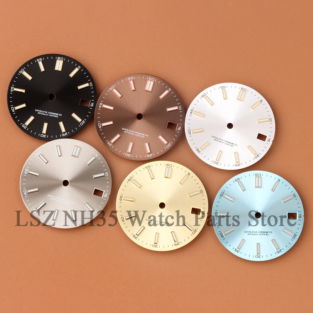

28.5MM Sunburst Blue Watch Dial Blue Luminous Stainless Steel Replacement Parts for Log NH35 NH36 Watch Faces Automatic Movement