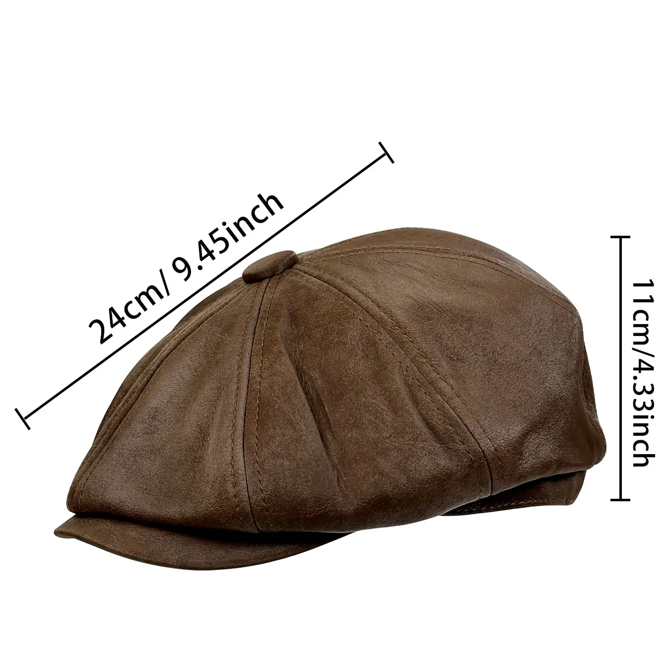 Vintage Leather Beret, Solid Color Forward Cap, British-Style Artist Hat, Distressed Baseball Cap, Textured Design, Casual Style, a Fashionable Accessory Suitable for Streetwear, Business, and Parties.