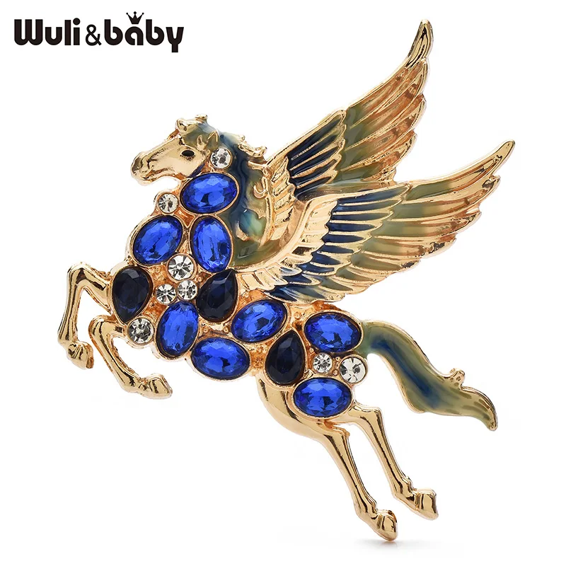 Wuli&baby Rhinestone Flying Elf Horse Brooches For Women Unisex 3-color Enamel Horse Animal Party Brooch Pins New Year Gifts