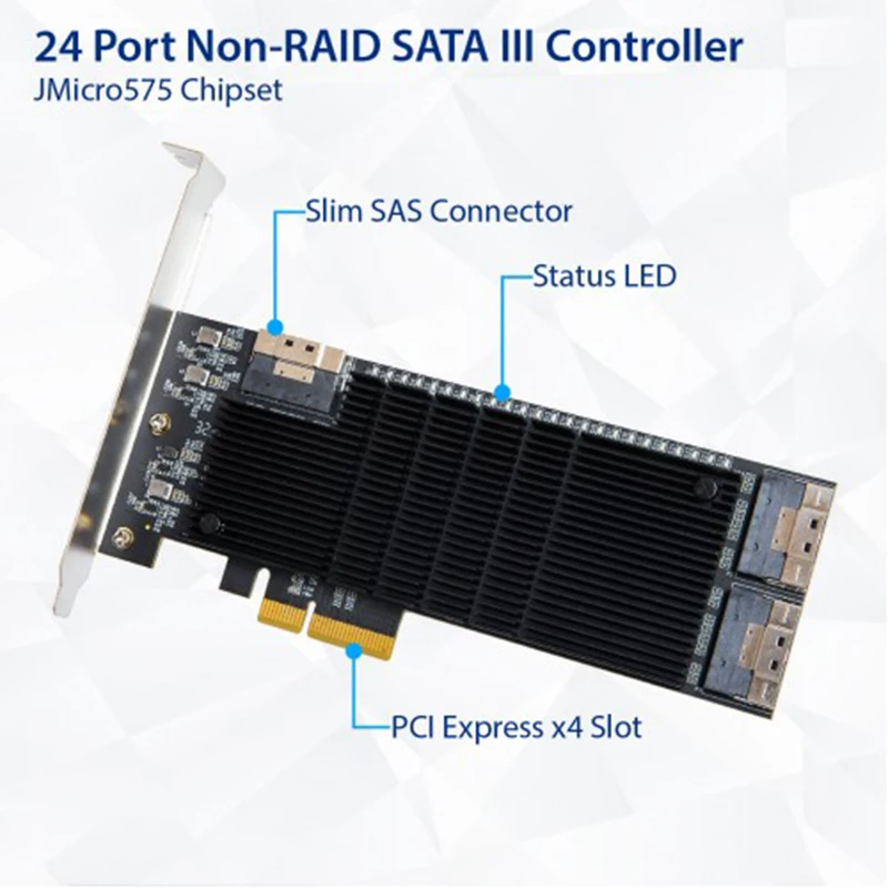 IOCREST PCIe gen3 x4 to 24 Ports 6G SATA III 3.0 Controller Non Raid Expansion Card Low Profile Bracket cable sata 1 to 8