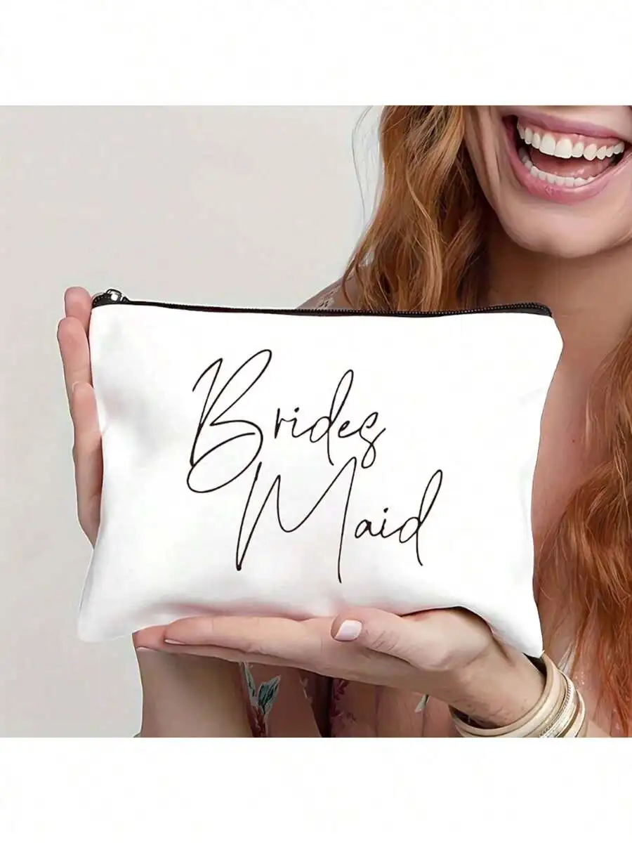 

Bridesmaid Cosmetic Bag With Zipper Wedding Travel Makeup Pouch Party Gift