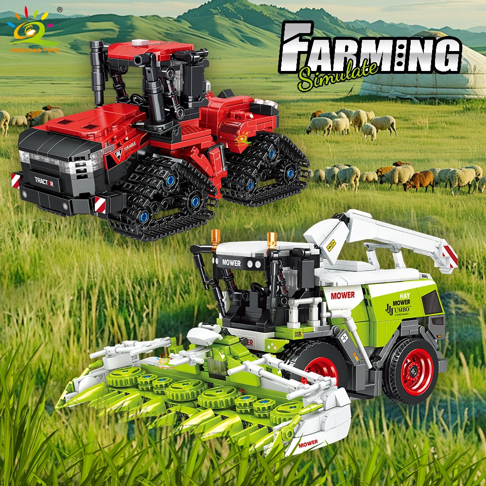 HUIQIBAO Farmer Lkw modell Baustein Traktor Grubber Harvester Fahrzeug MOC Auto Ziegel Stadt Bau Spielzeug Für Kinder