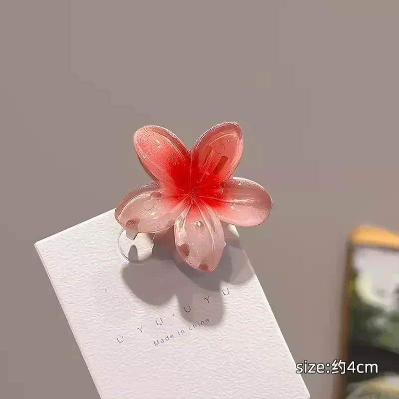 Sweet Acrylic Gradient Flower Hair Claws Clip for Women Girls Beach Hawaiian Hairpins Summer Headwear Hair Accessories
