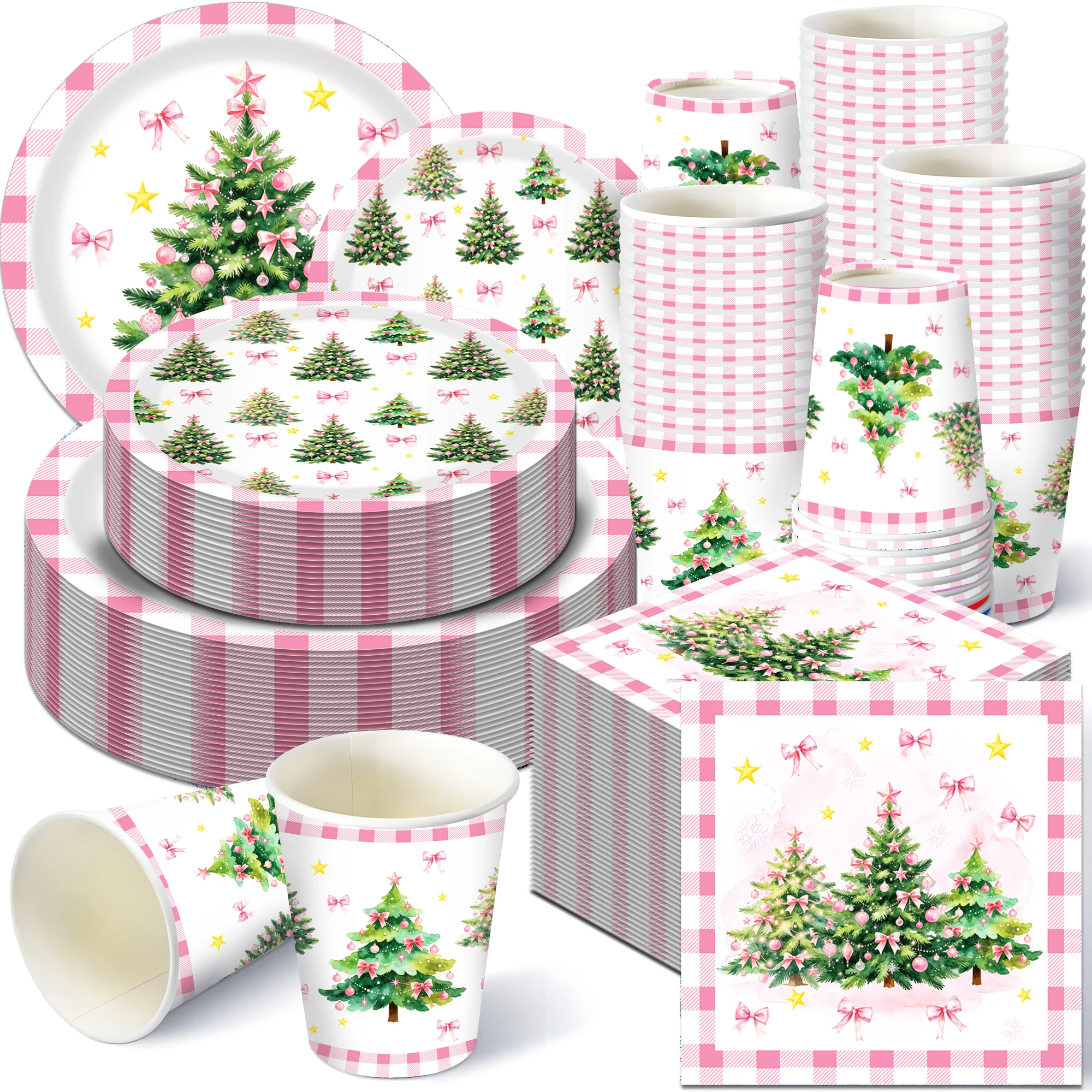 Christmas Tree Disposable Tableware Plates Napkins Cups For Xmas Party,Dining Table Decoration Dinnerware Party Supplies