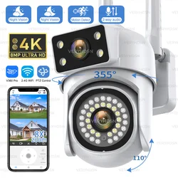 4K 8MP Wifi Camera HD PTZ Outdoor Dual Lens IP Cameras Auto Tracking CCTV Audio Video Surveillance Full Color Night Vision IP66