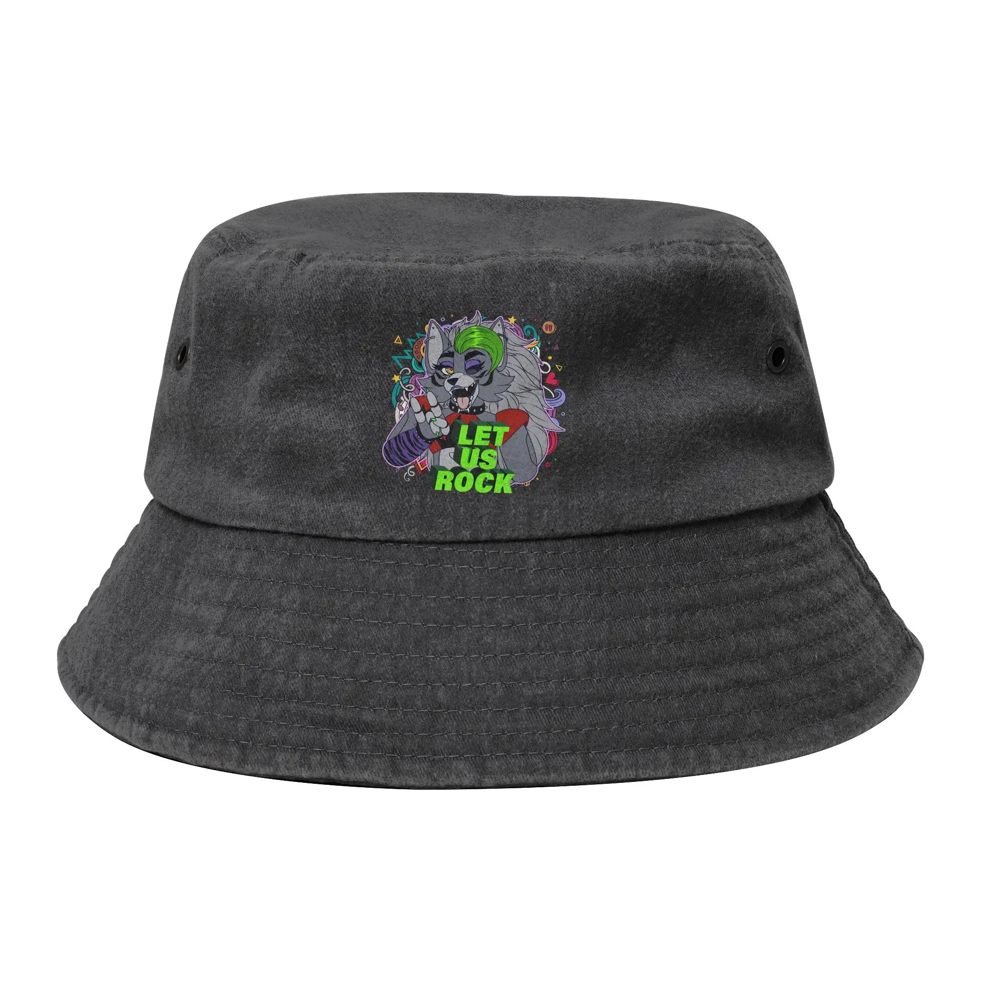 Vocation Roxanne Wolf Fnafed Bucket Hat Women Men Distressed Denim Hot Sun Hats Game Bob Hat Fishing Hat