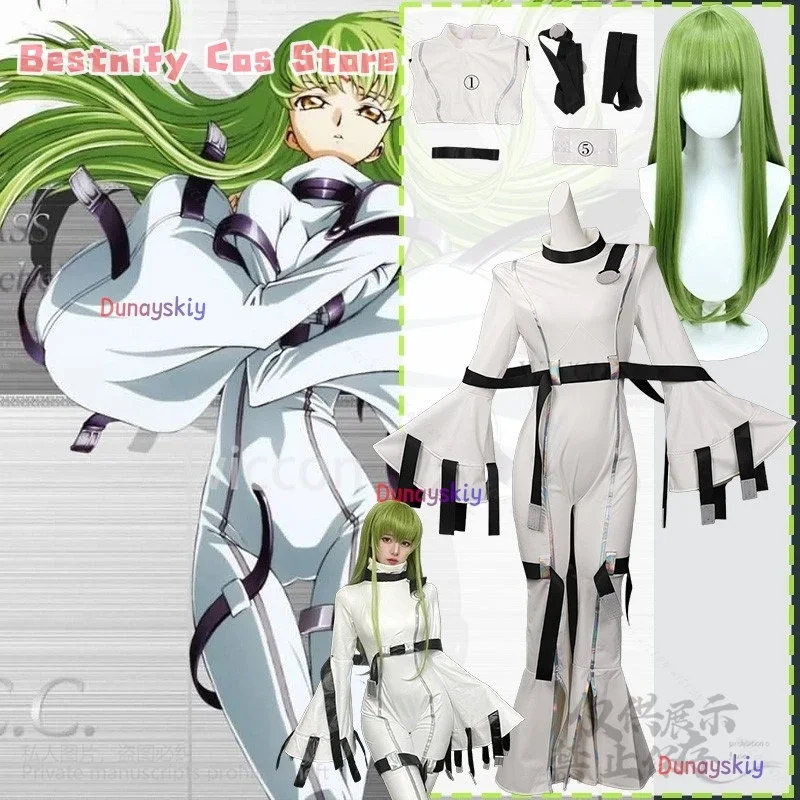 

CosplayAnime Code Cosplay Geasss Costume C.C Sexy White Jumpsuit Lencerias Uniform Lelouchh Green Wigs For Girls Woman Cos Cospl