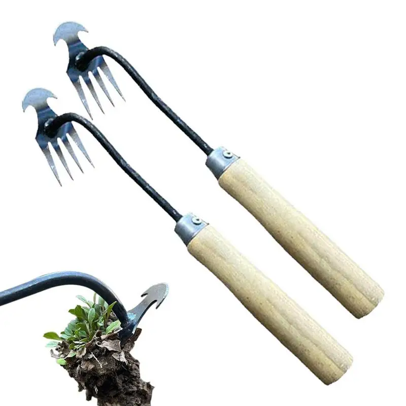 

2 шт., 4 зуба, ручная щелевая прополка из нержавеющей стали, садовый инструмент для удаления корней, уличная прополка, портативный съемник сорняков, руководство по эксплуатации