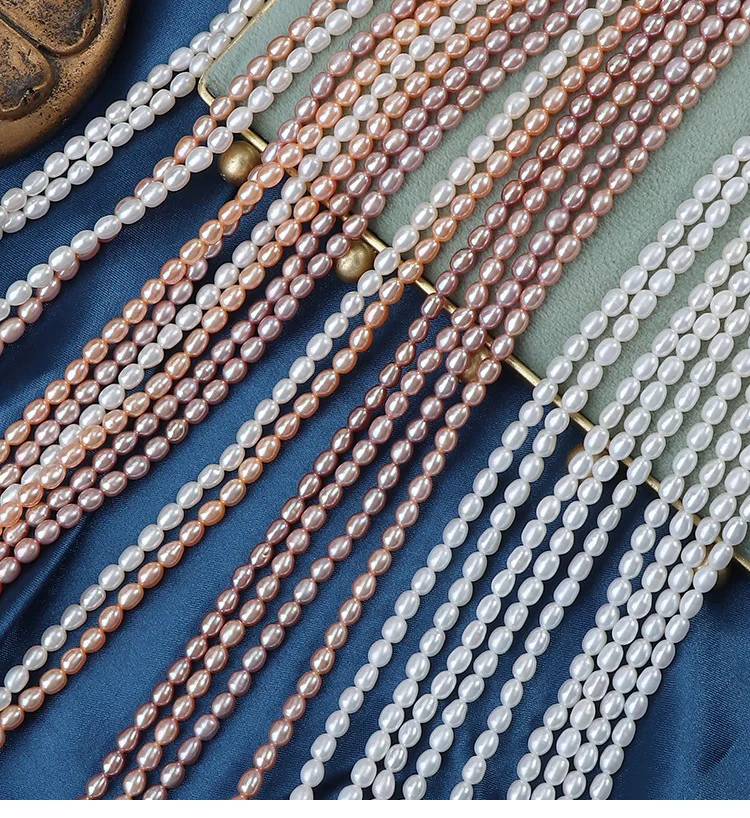 AAA 3.5-4mm Rice-Shaped Smooth Natural Freshwater Pearl Semi-Finished Beads for Jewelry Making DIY Necklace Bracelet Accessories