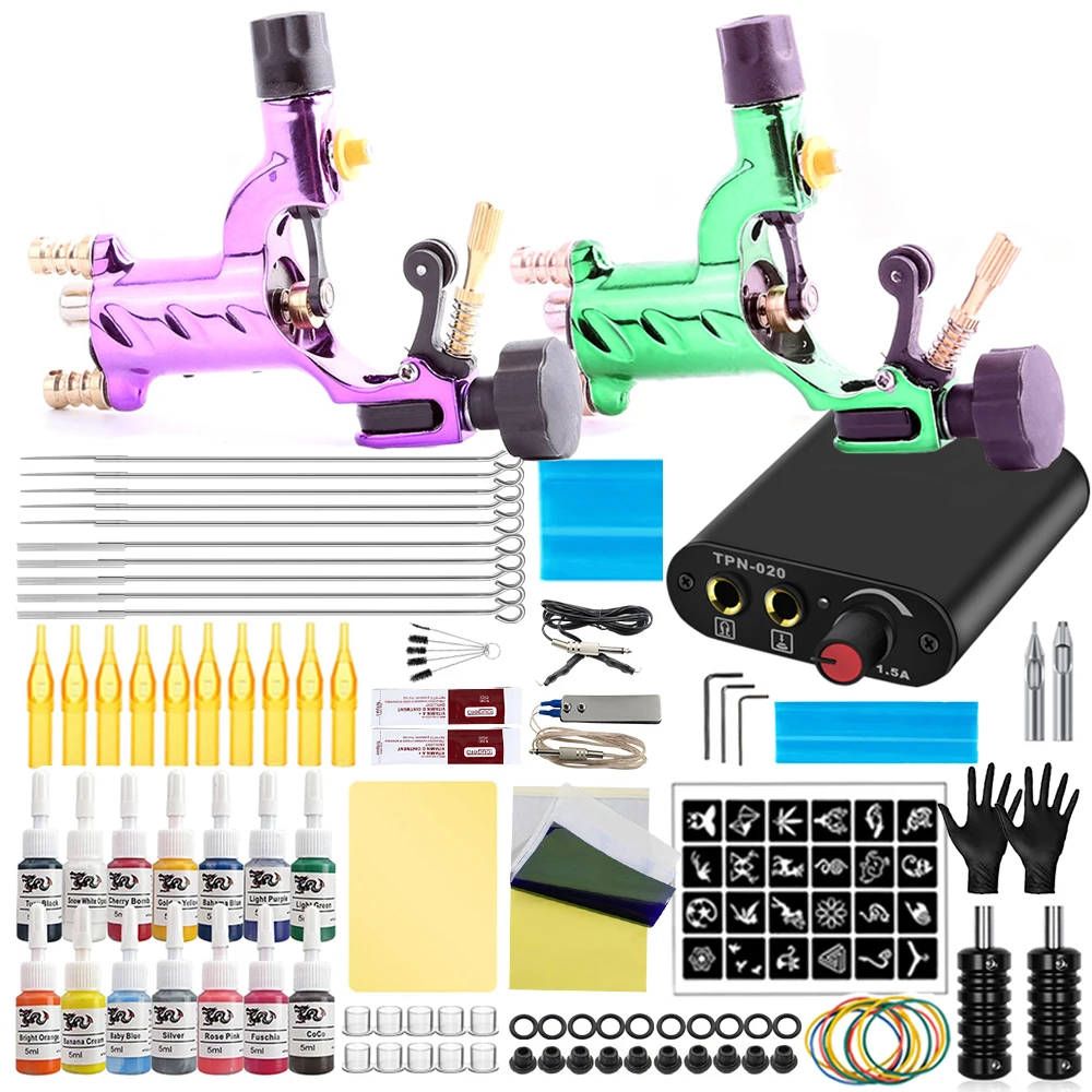 

Complete Tattoo Machine Kit Rotary Tattoo Machine Gun Set with Power Supply Needles Ink for Tattoo Artist Beginner Kits Supplies