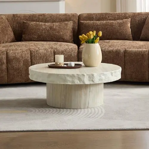 Round Coffee Tables for Living Room, Faux Mars Pattern Modern Minimalist Side Tables Accent End Table End Table for