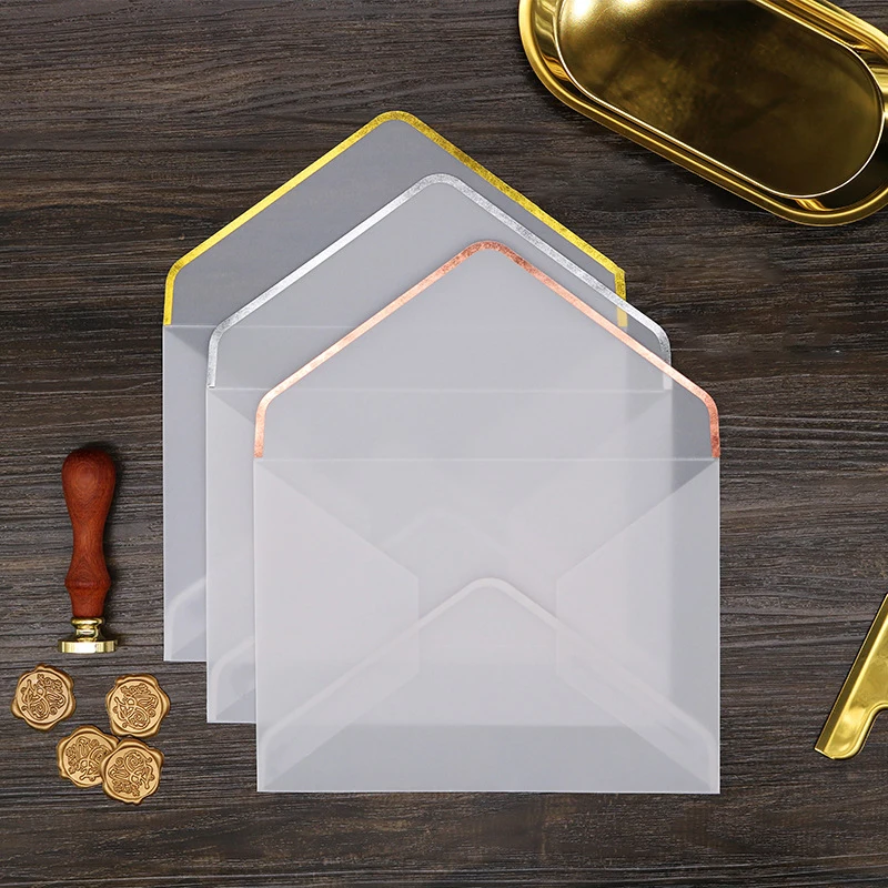 5pcs Transparent Envelopes Gold Foil Paper Envelopes for Letter Pad DIY Wedding Party Invitation Card Poastcards Cover Gift Wrap