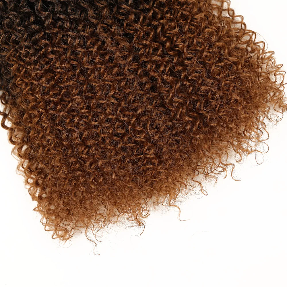 MEEPO Synthetische verworrene lockige Haarbündel, 3 Stück/100 g, 61–71,1 cm, Ombre Brown Jerry Curly Crochet Haarverlängerung für Frauen