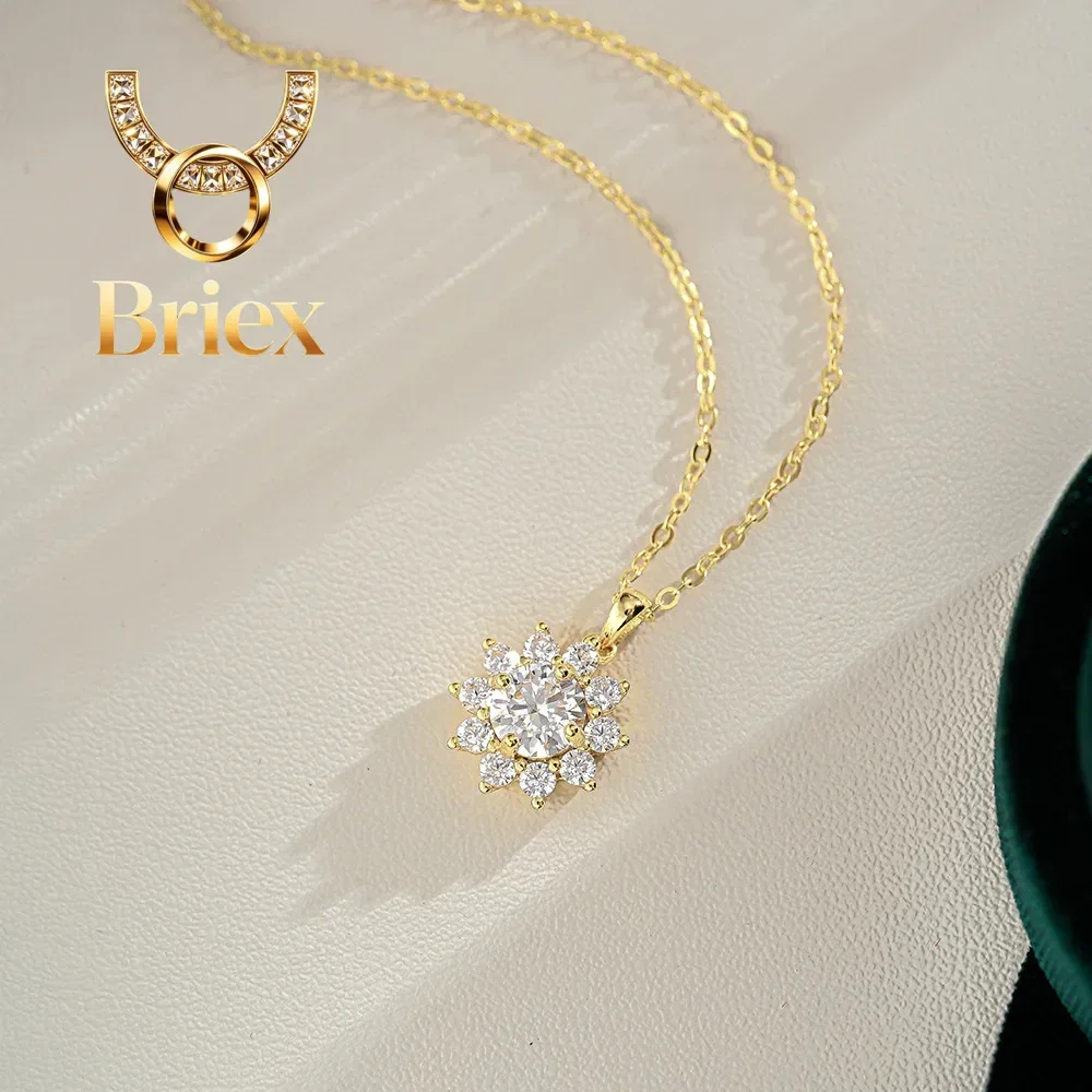 Briex Jewelry Luxury 100% Real 18k Gold Sunflower Diamond Pendant Moissanite Necklace Women's Clavicle Chain
