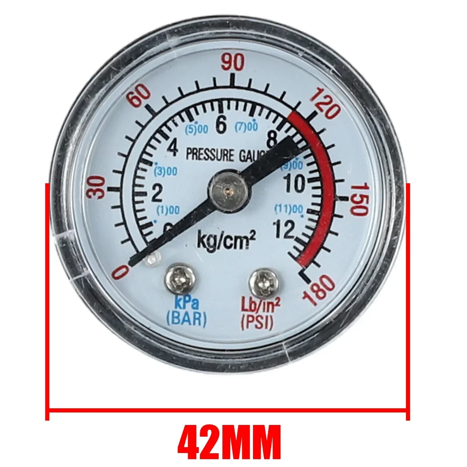 Pneumatic Hydraulic Pressure Gauge, 012Bar 0180PSI, Metal+Plastic Material, Large Dial for Easy Reading, 1/8 NPT Thread Diameter