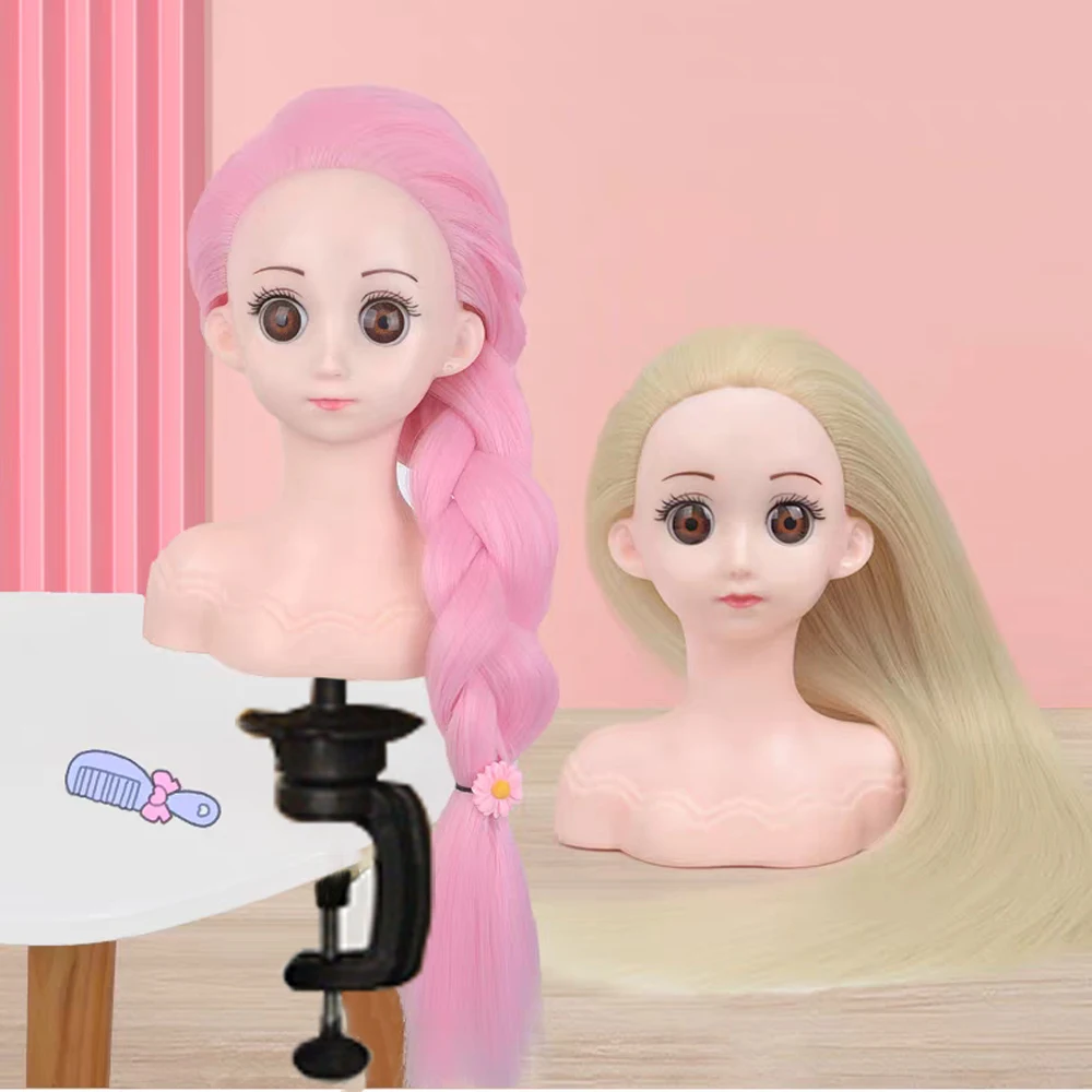 Mannequin Head With Straight Hair 14Inch Trainning Head With Clamp Pretend Play Styling Set Kids Girls Gift Practice Head