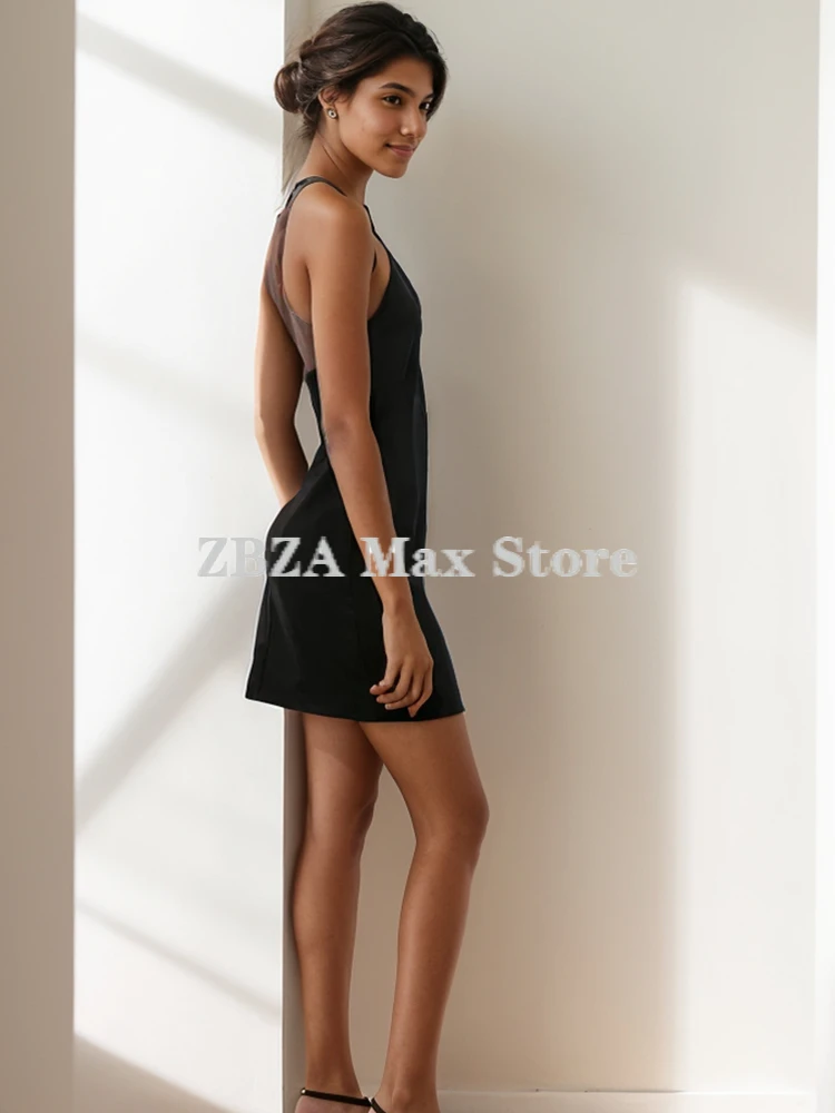 ZBZA Jewel Bow Cut Out Halter Dress Hanging Neck Revealing Back Slim Fit Solid Hidden Zipper Skirts Summer New Female Chic Dress